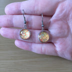Handmade Orange Glitter Cabochon Surgical Steel Hook Earrings 14mm