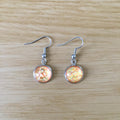 Handmade Orange Glitter Cabochon Surgical Steel Hook Earrings 14mm