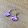 Handmade Purple Glitter Cabochon Surgical Steel Hook Earrings 14mm