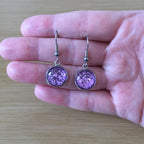 Handmade Purple Glitter Cabochon Surgical Steel Hook Earrings 14mm