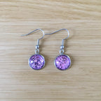 Handmade Purple Glitter Cabochon Surgical Steel Hook Earrings 14mm