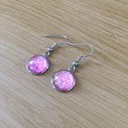 Handmade Light Pink Glitter Cabochon Surgical Steel Hook Earrings 14mm