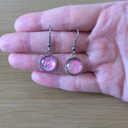 Handmade Light Pink Glitter Cabochon Surgical Steel Hook Earrings 14mm