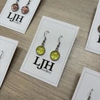 Handmade Yellow Glitter Cabochon Surgical Steel Hook Earrings 14mm