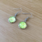 Handmade Yellow Glitter Cabochon Surgical Steel Hook Earrings 14mm