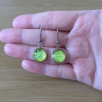 Handmade Yellow Glitter Cabochon Surgical Steel Hook Earrings 14mm