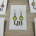 Handmade Yellow Glitter Cabochon Surgical Steel Hook Earrings 14mm