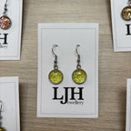 Handmade Yellow Glitter Cabochon Surgical Steel Hook Earrings 14mm