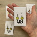Handmade Yellow Glitter Cabochon Surgical Steel Hook Earrings 14mm