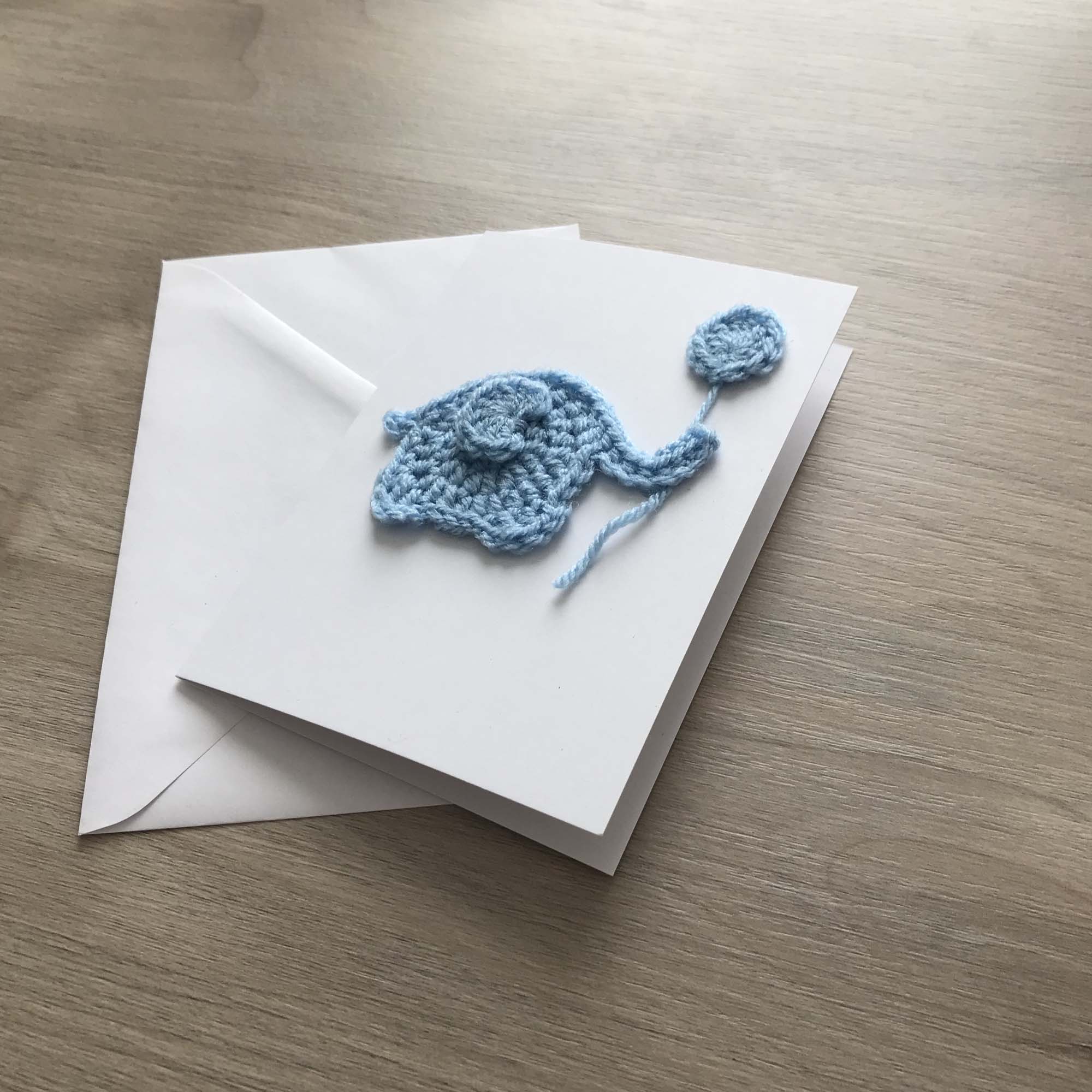 Crochet 'It's a Boy' Pale Blue Elephant 100% Recycled Greetings Card