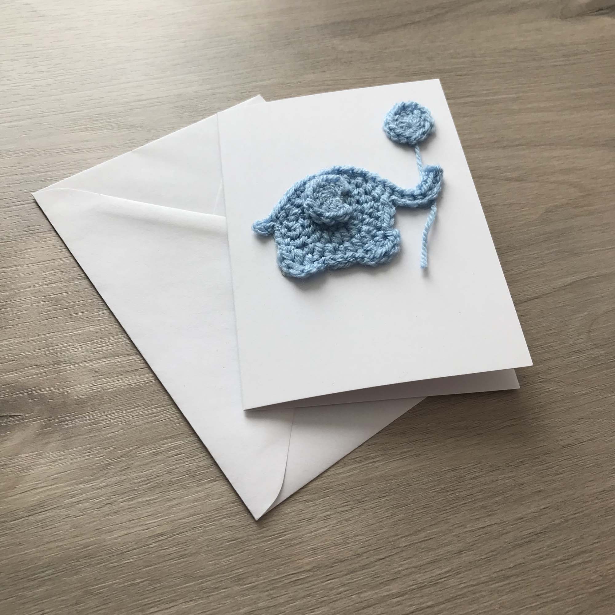 Crochet 'It's a Boy' Pale Blue Elephant 100% Recycled Greetings Card