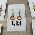 Handmade Orange Glitter Cabochon Surgical Steel Hook Earrings 14mm