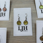 Handmade Lime Green Glitter Cabochon Surgical Steel Hook Earrings 14mm
