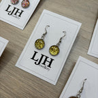 Handmade Lime Green Glitter Cabochon Surgical Steel Hook Earrings 14mm