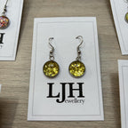 Handmade Lime Green Glitter Cabochon Surgical Steel Hook Earrings 14mm