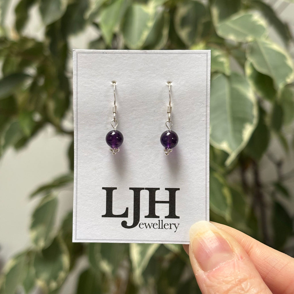 Sterling Silver Amethyst Handmade Bead Earrings
