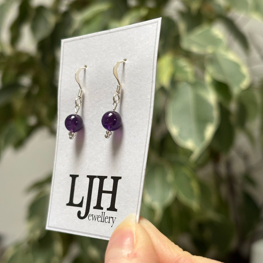 Sterling Silver Amethyst Handmade Bead Earrings