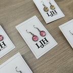Handmade Light Pink Glitter Cabochon Surgical Steel Hook Earrings 14mm