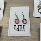Handmade Light Pink Glitter Cabochon Surgical Steel Hook Earrings 14mm
