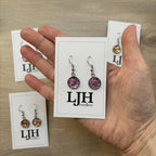 Handmade Purple Glitter Cabochon Surgical Steel Hook Earrings 14mm