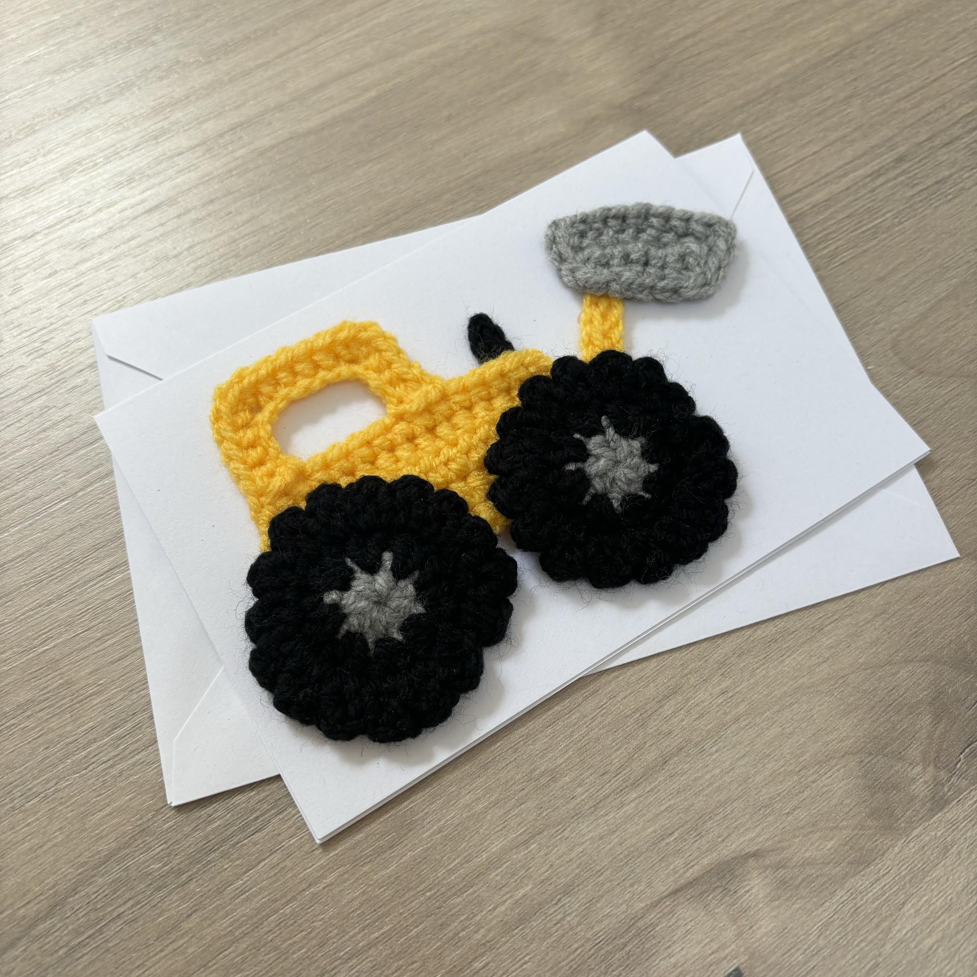 Crochet Yellow Digger 100% Recycled Greetings Card A6