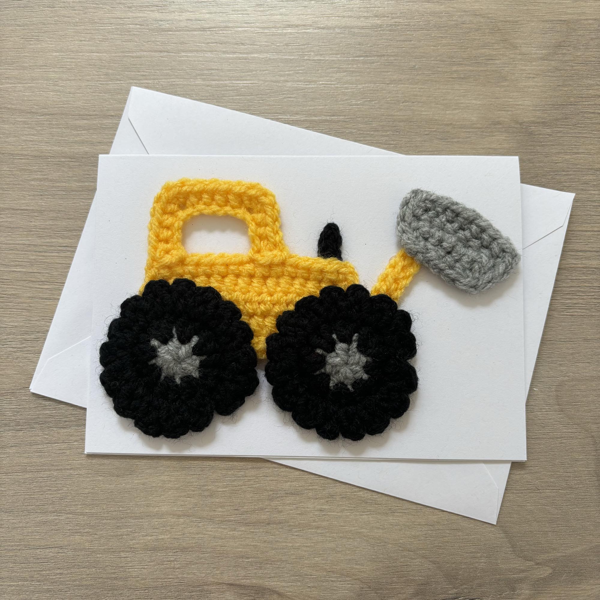 Crochet Yellow Digger 100% Recycled Greetings Card A6