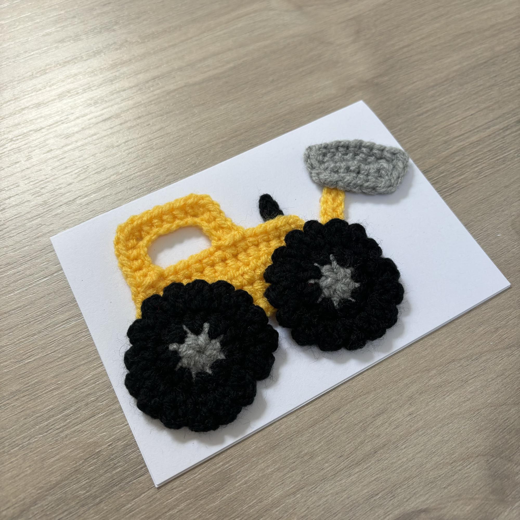 Crochet Yellow Digger 100% Recycled Greetings Card A6