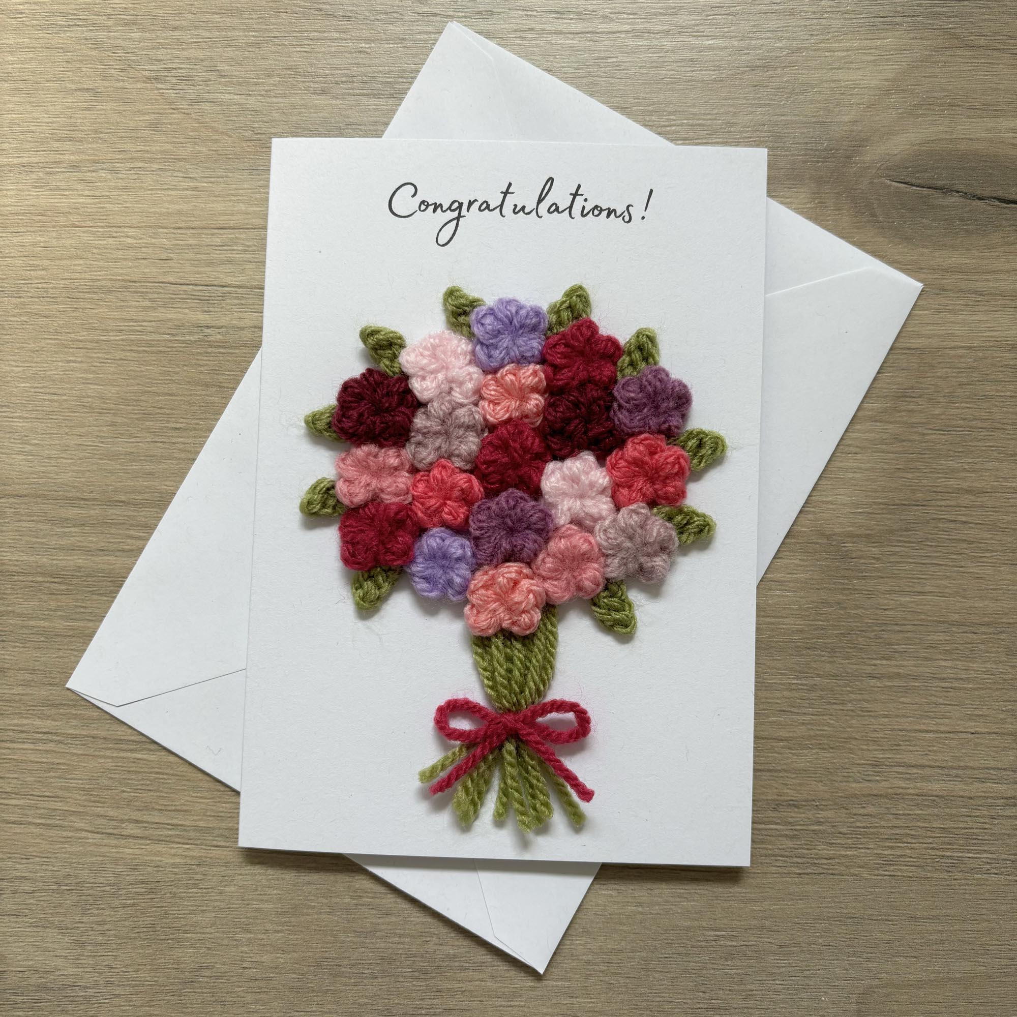 Crochet Floral Congratulations Card - Personalisation Optional