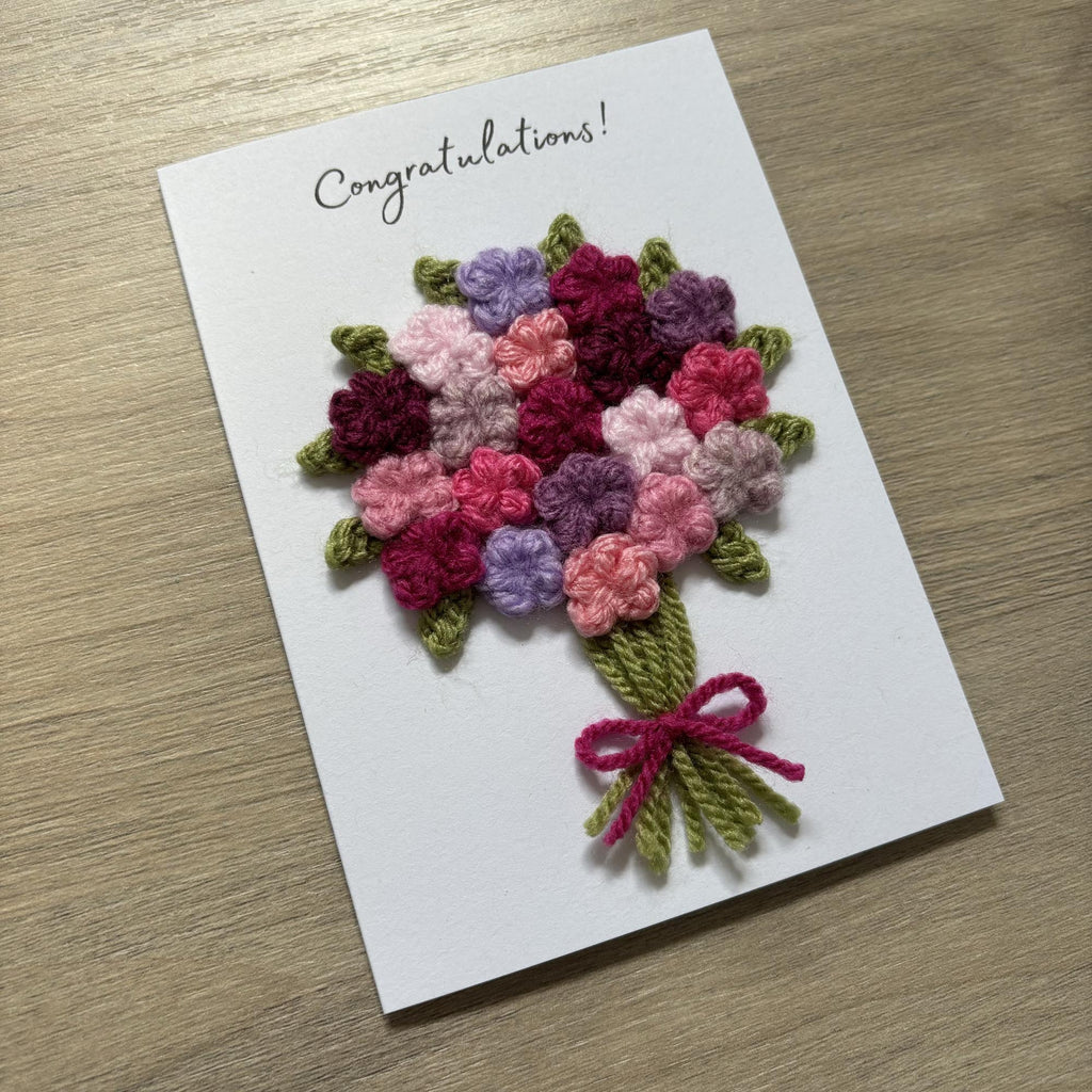 Crochet Floral Congratulations Card - Personalisation Optional