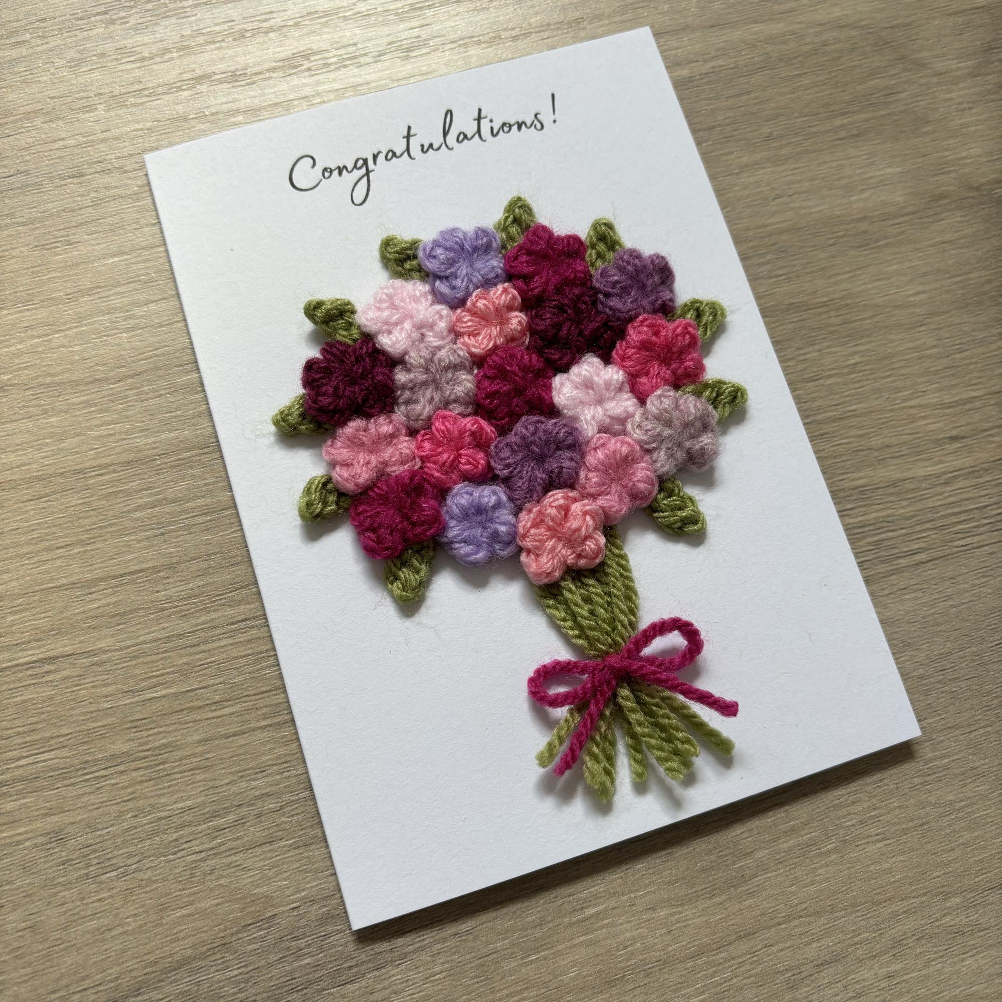 Crochet Floral Congratulations Card - Personalisation Optional