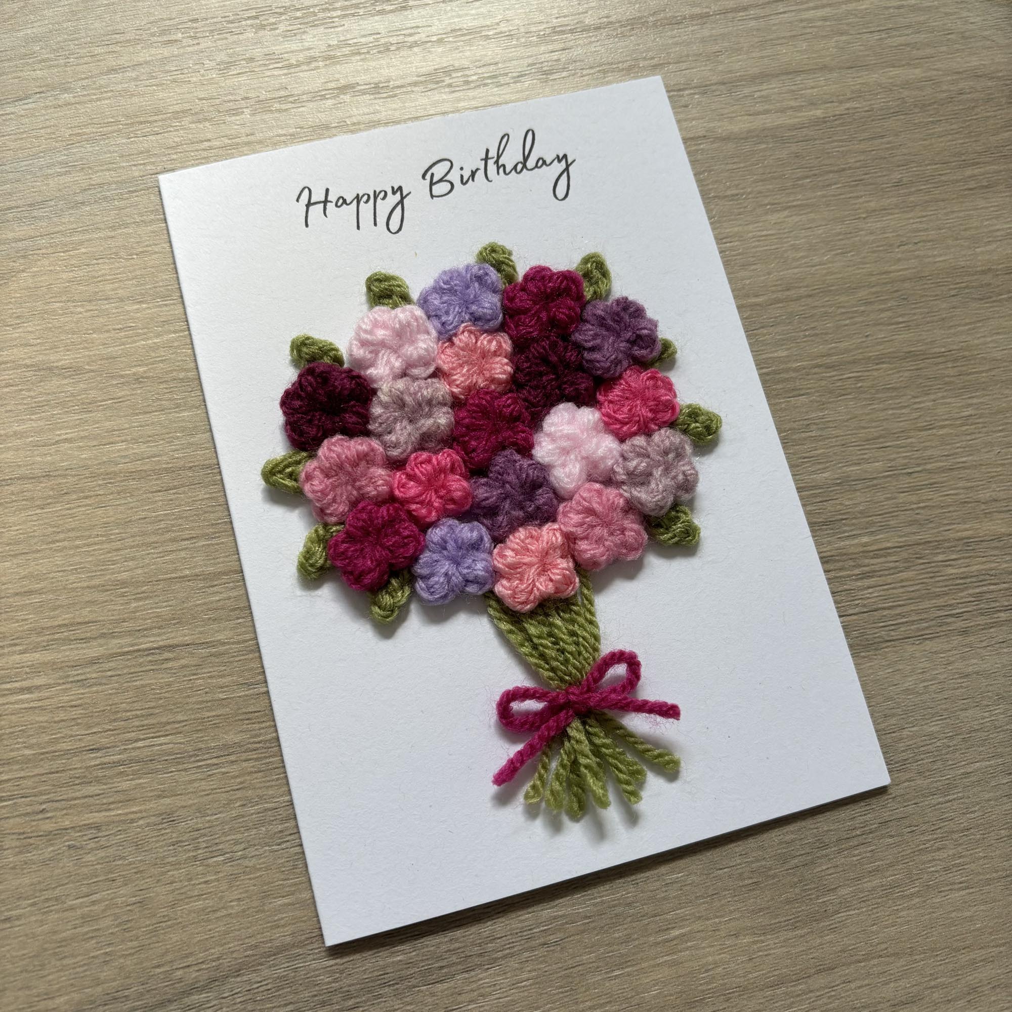 Crochet Floral Happy Birthday Card - Personalisation Optional