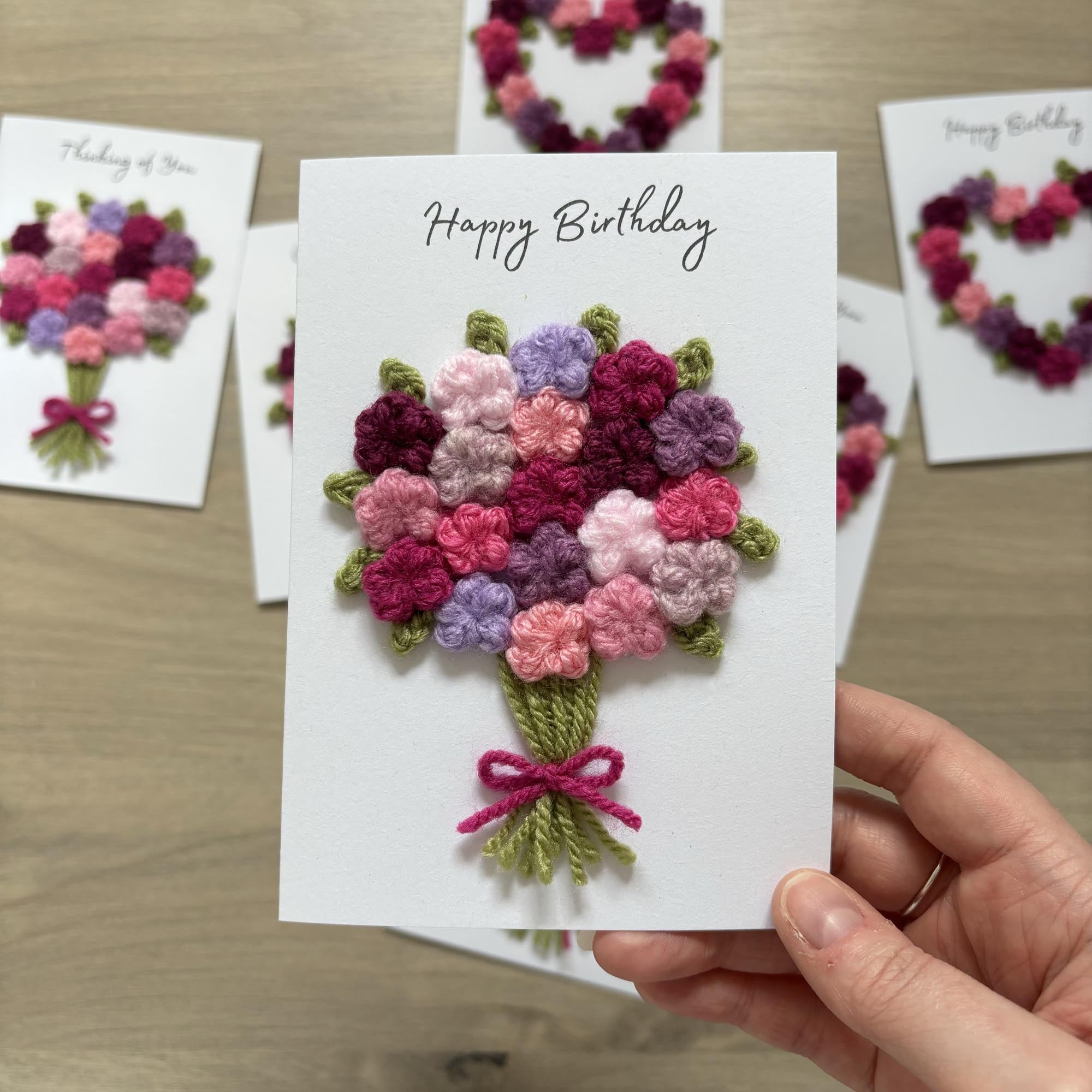Crochet Floral Happy Birthday Card - Personalisation Optional