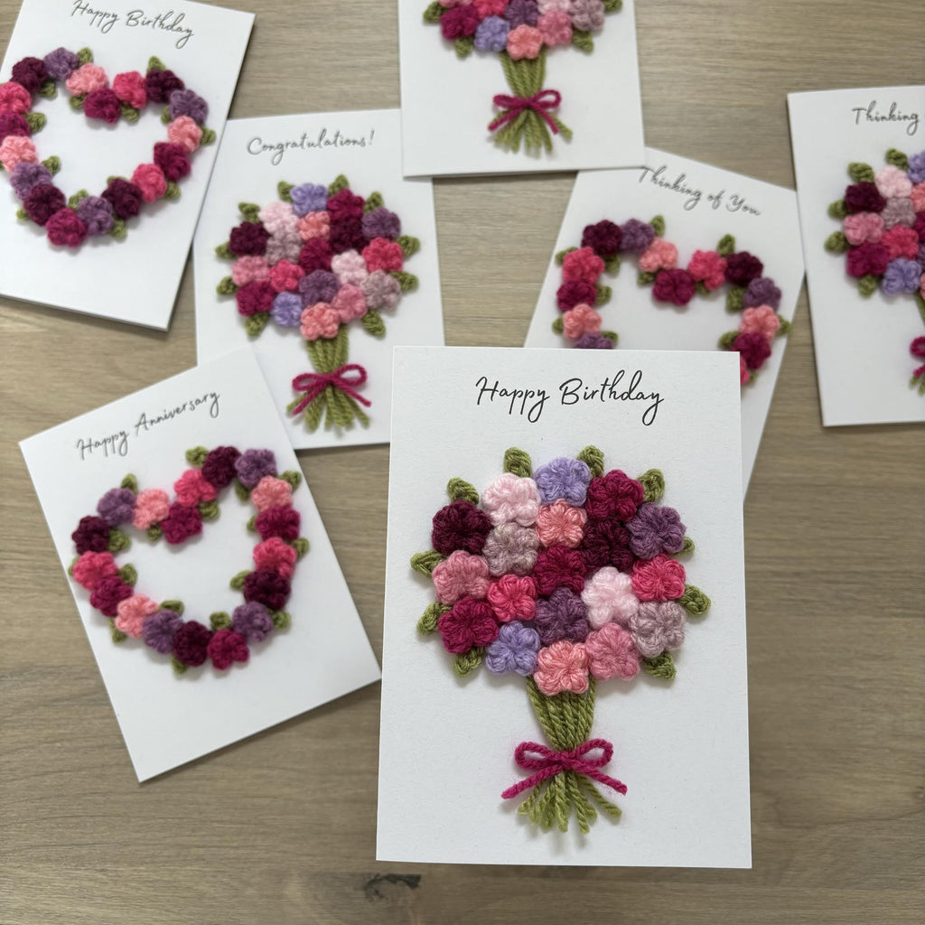 Crochet Floral Happy Birthday Card - Personalisation Optional