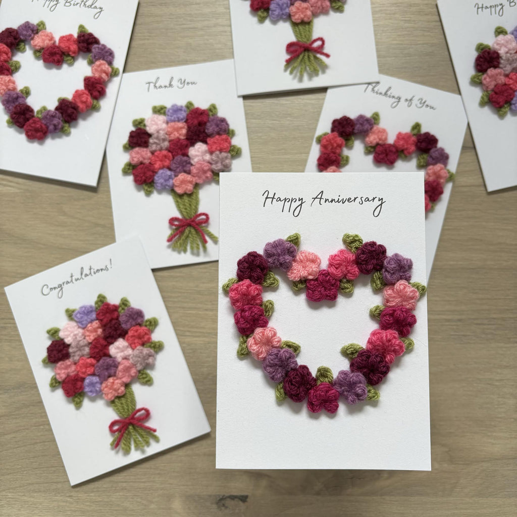 Crochet Floral Anniversary Card - Personalisation Optional
