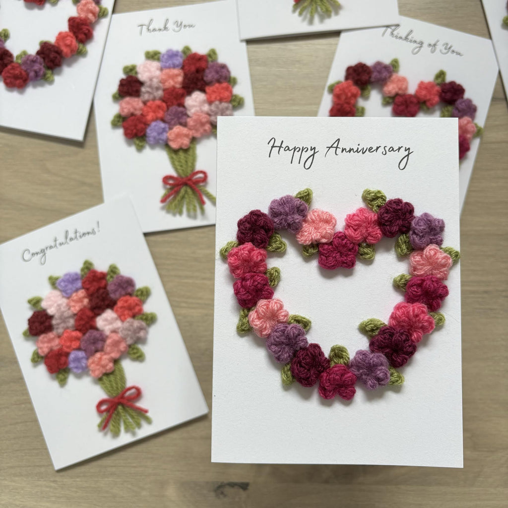 Crochet Floral Anniversary Card - Personalisation Optional