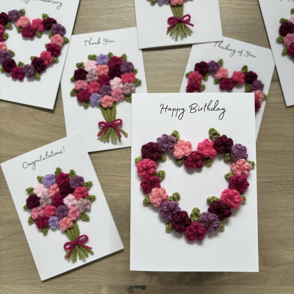 Crochet Floral Happy Birthday Card - Personalisation Optional