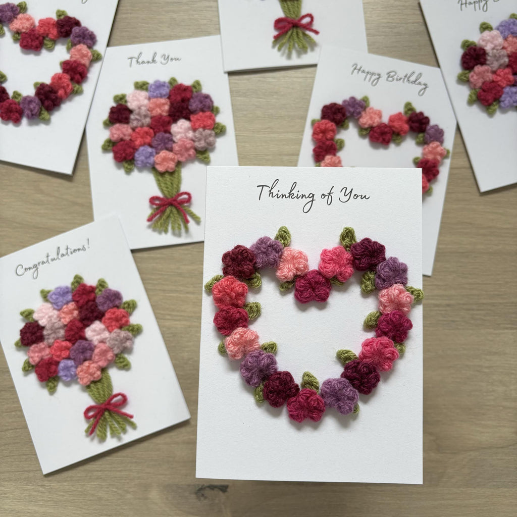 Crochet Floral Thinking of You Card - Personalisation Optional