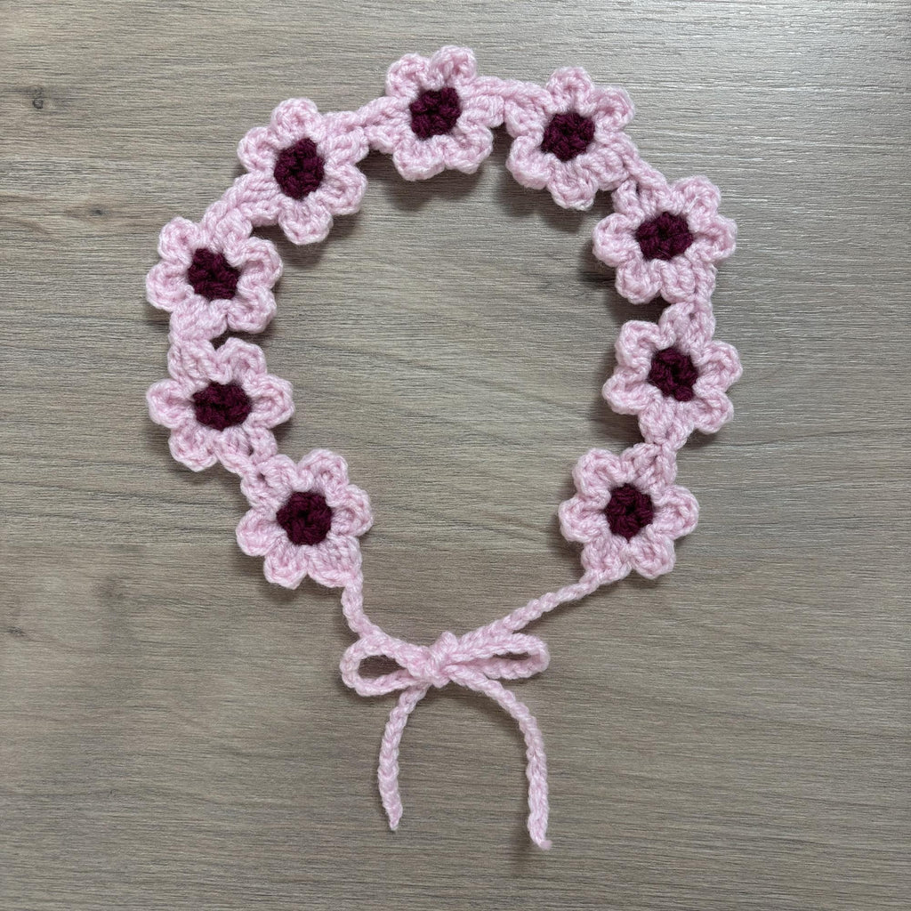 Crochet Pink Flower Hairband