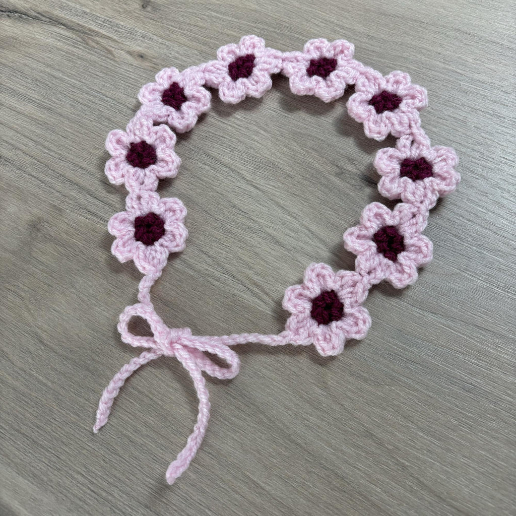 Crochet Pink Flower Hairband