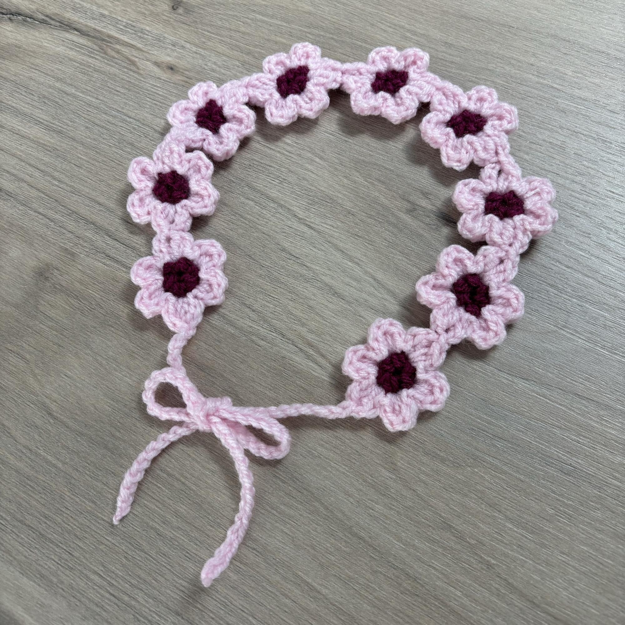 Crochet Pink Flower Hairband