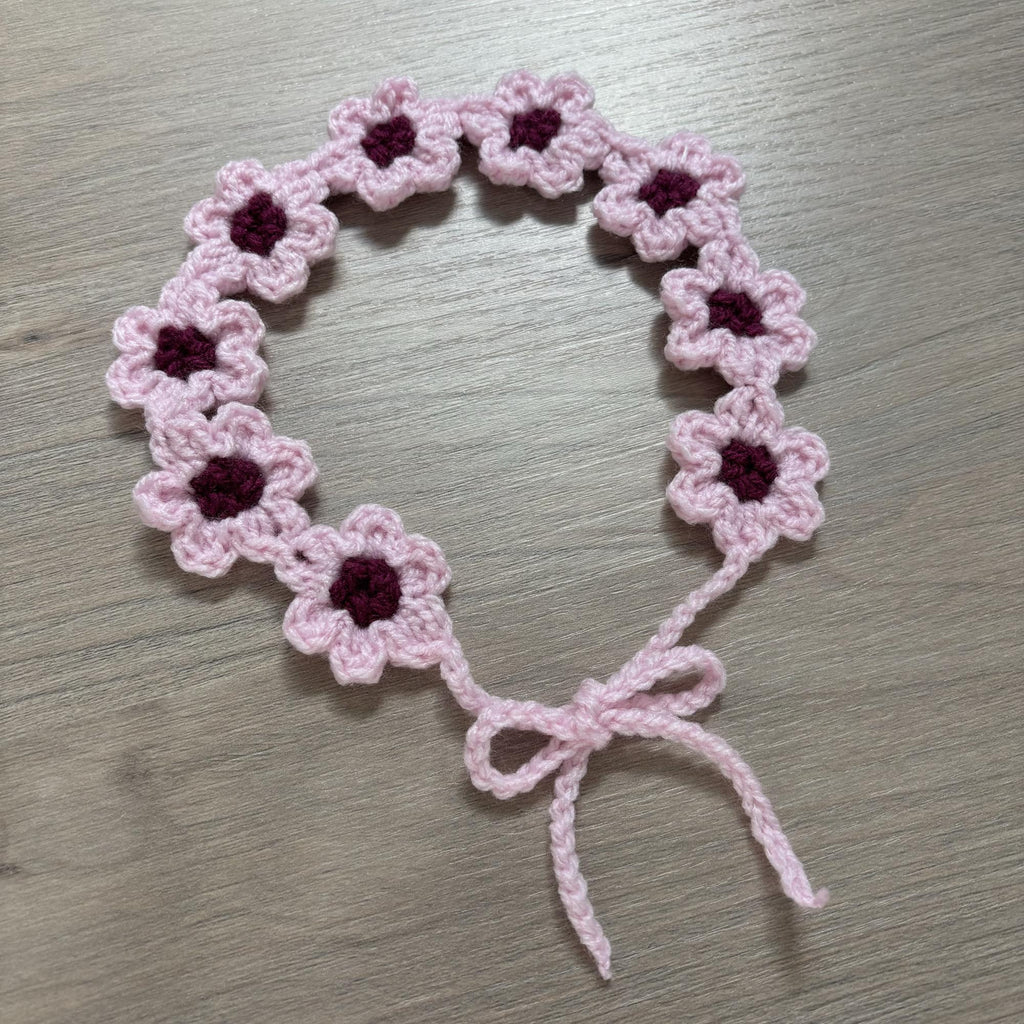Crochet Pink Flower Hairband
