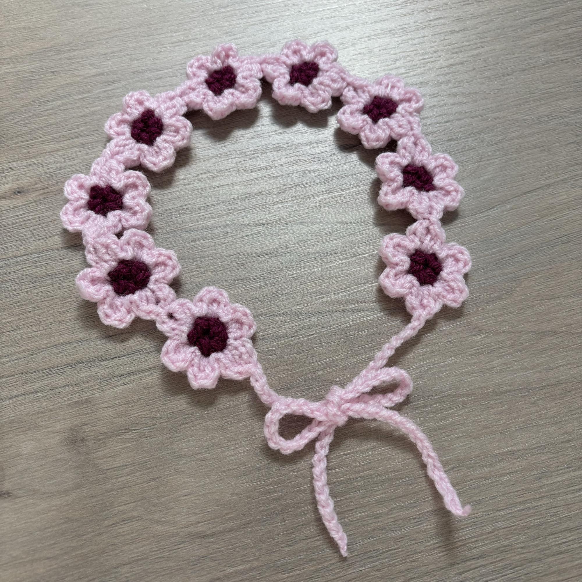 Crochet Pink Flower Hairband