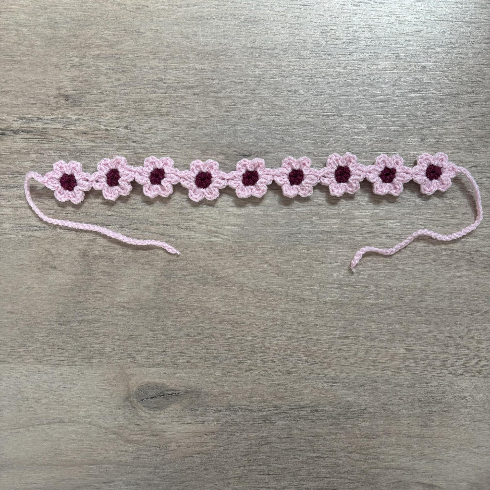 Crochet Pink Flower Hairband