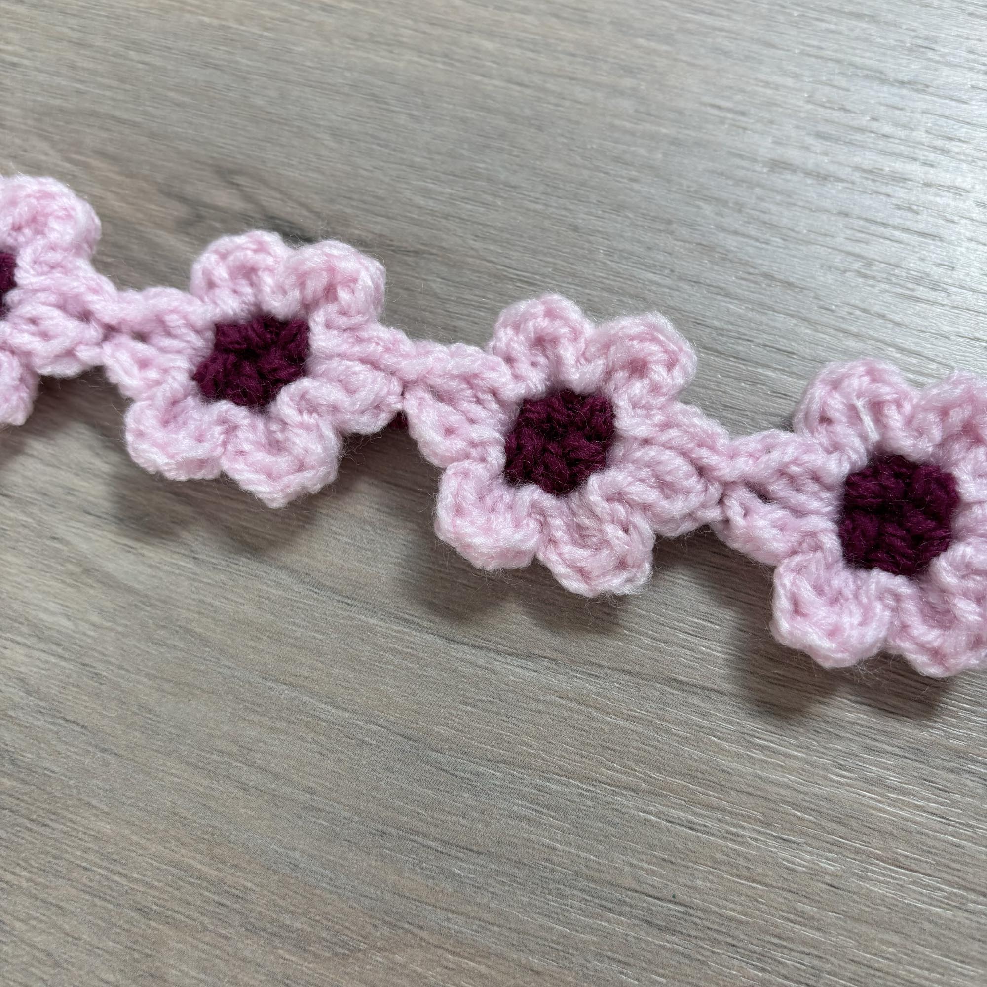Crochet Pink Flower Hairband