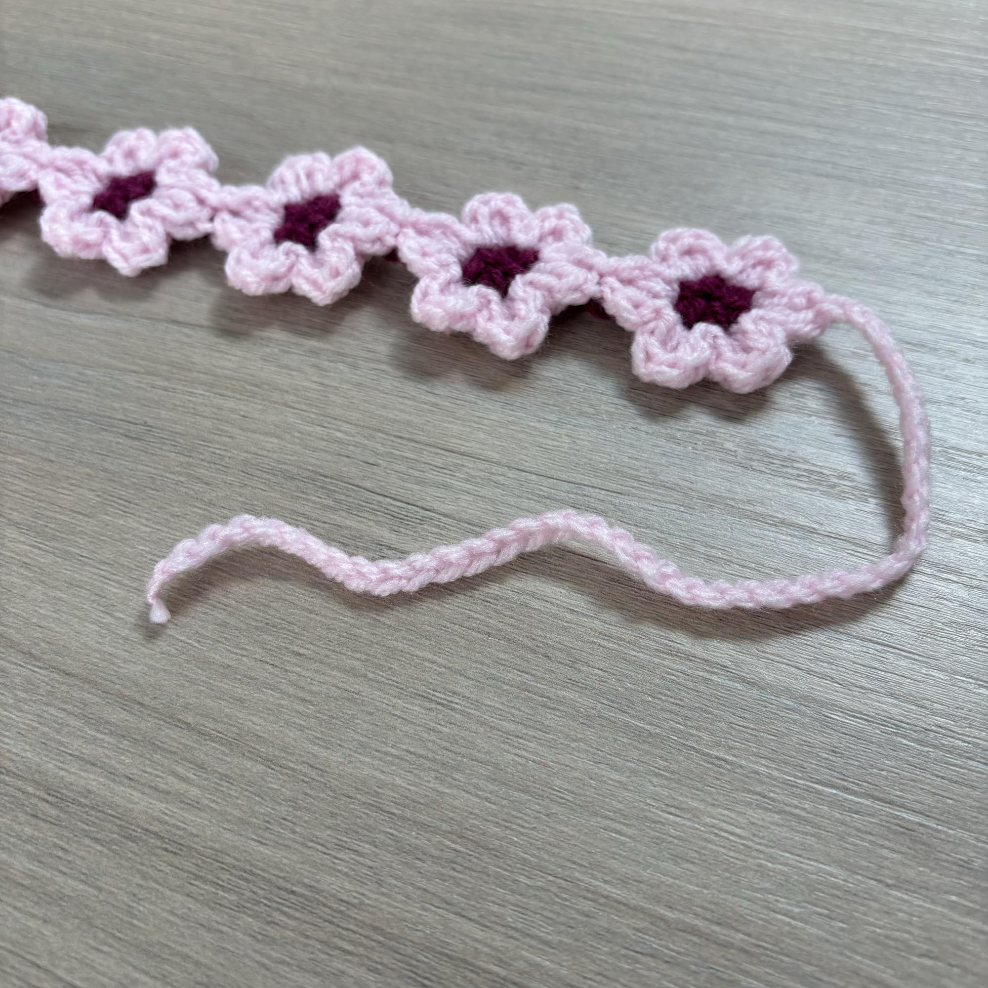 Crochet Pink Flower Hairband