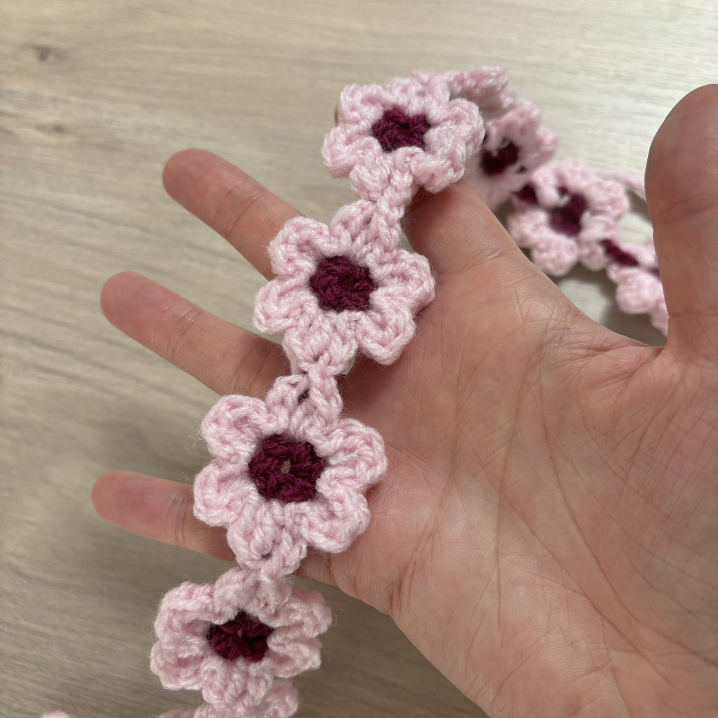 Crochet Pink Flower Hairband