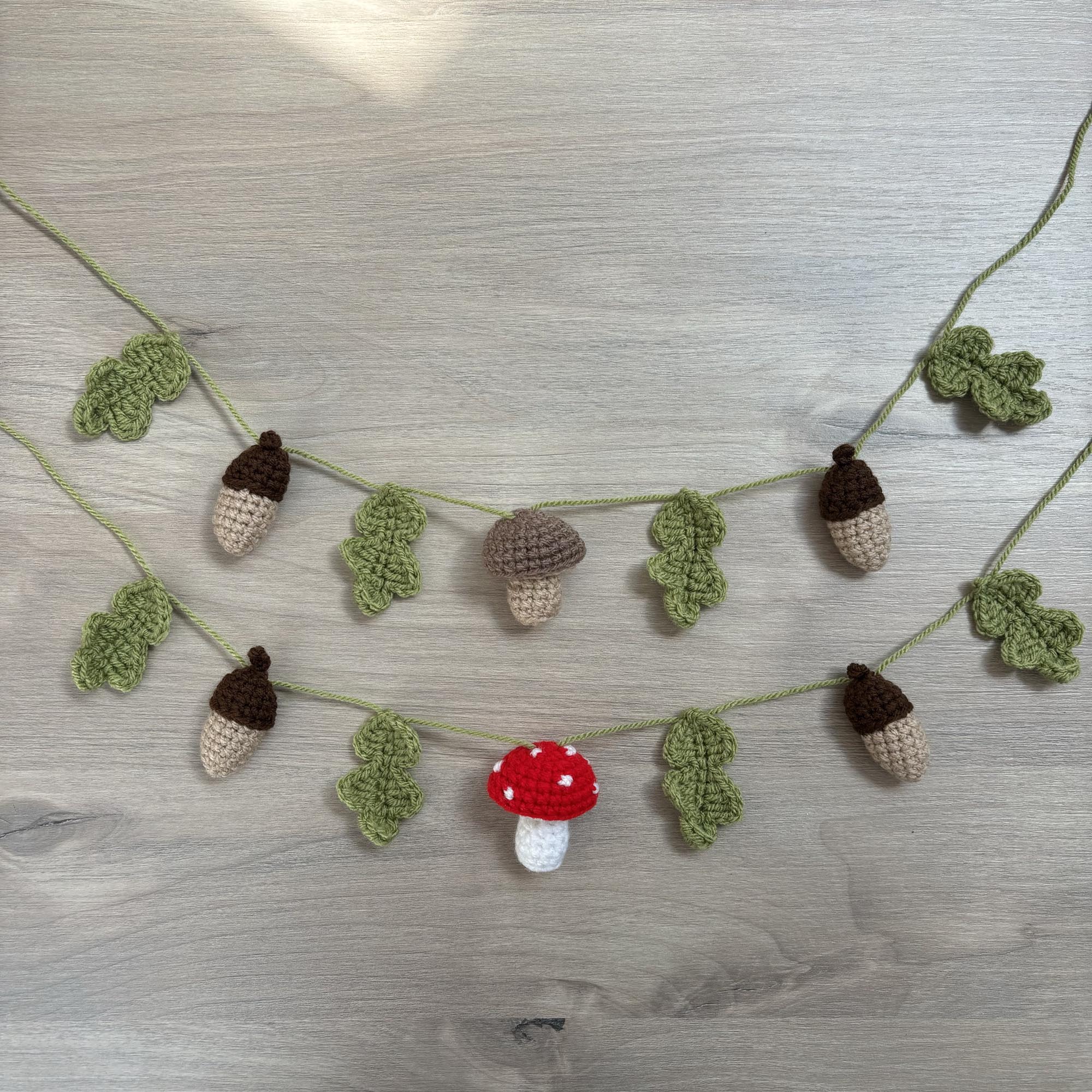 Crochet Acorn, Toadstool and Leaf Bunting