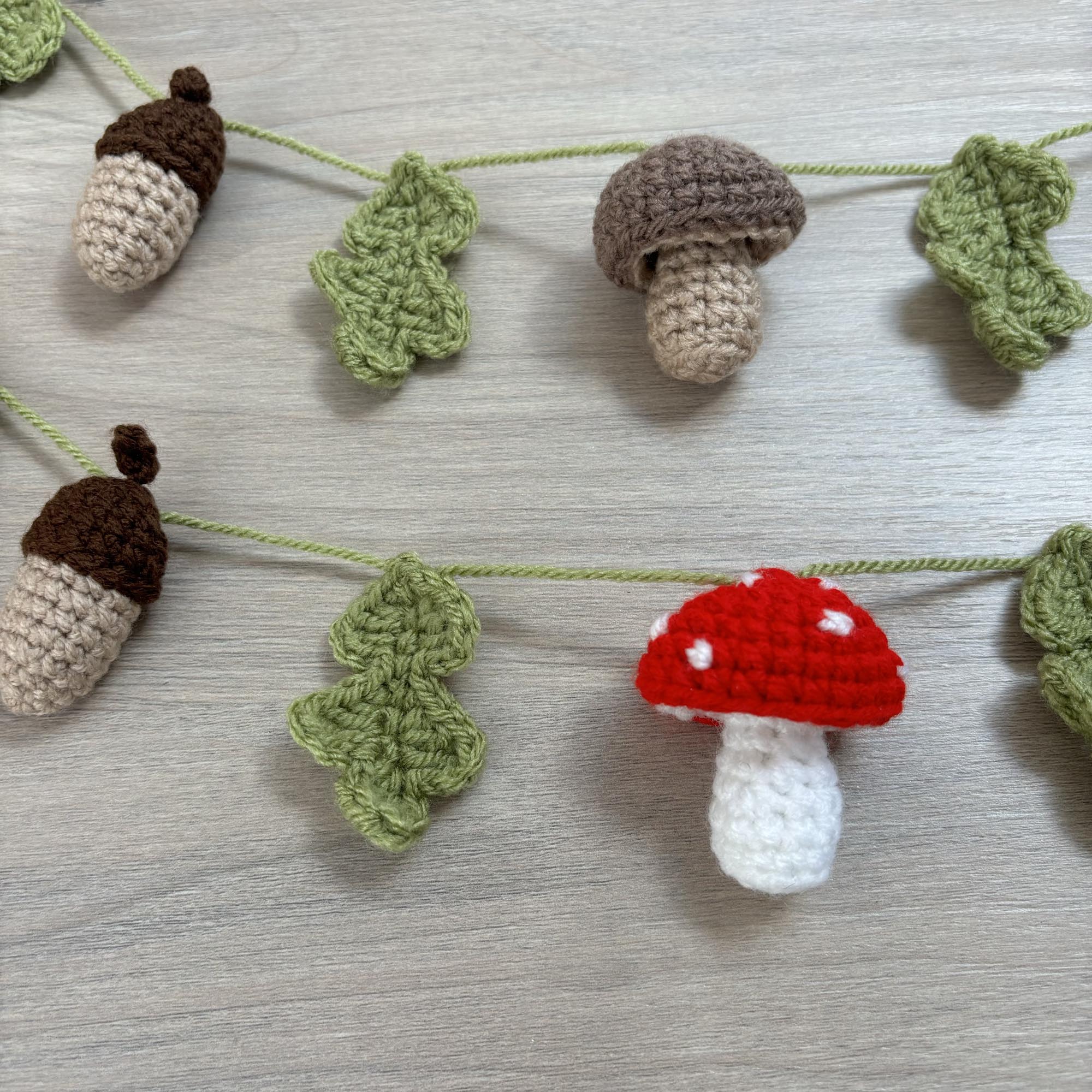 Crochet Acorn, Toadstool and Leaf Bunting