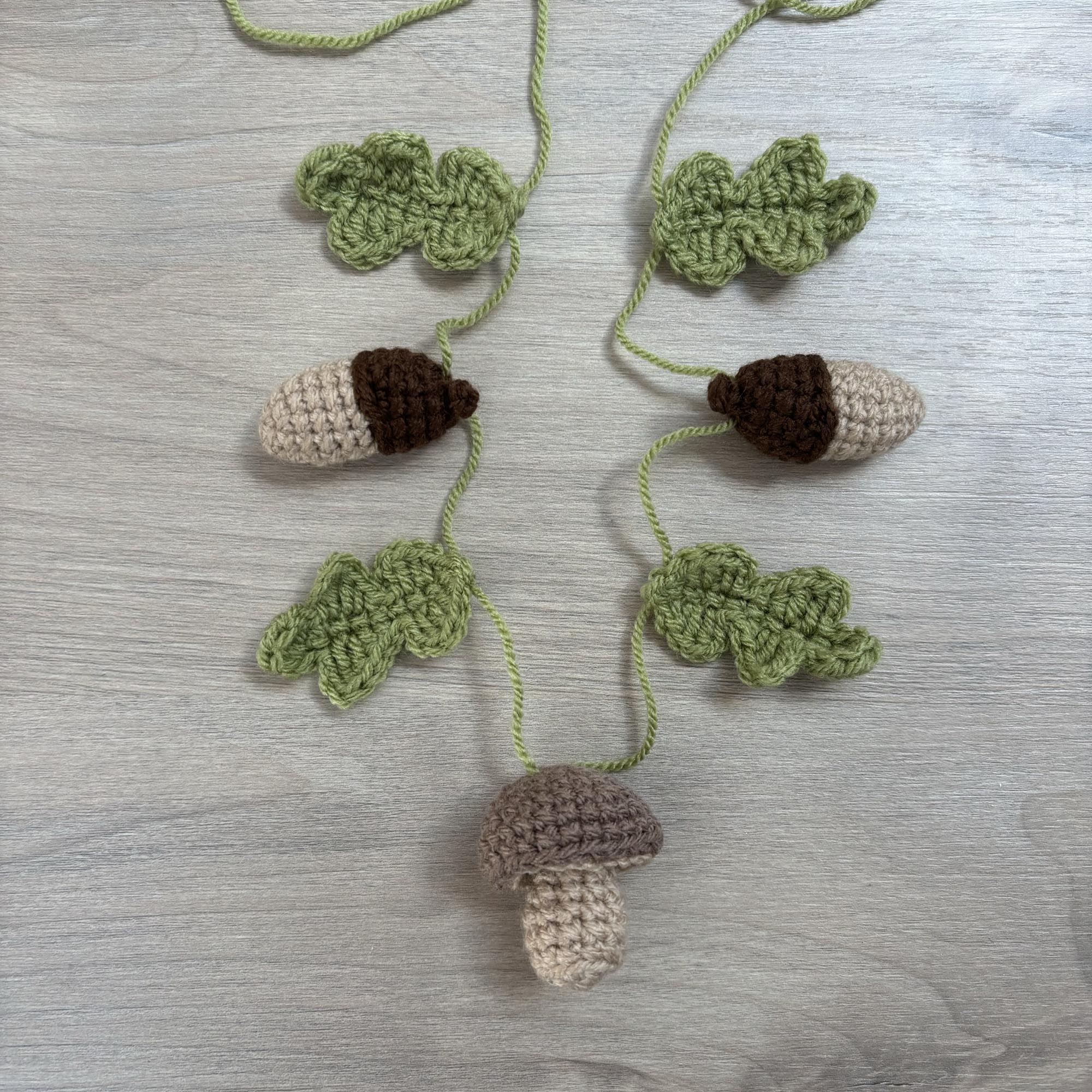 Crochet Acorn, Toadstool and Leaf Bunting
