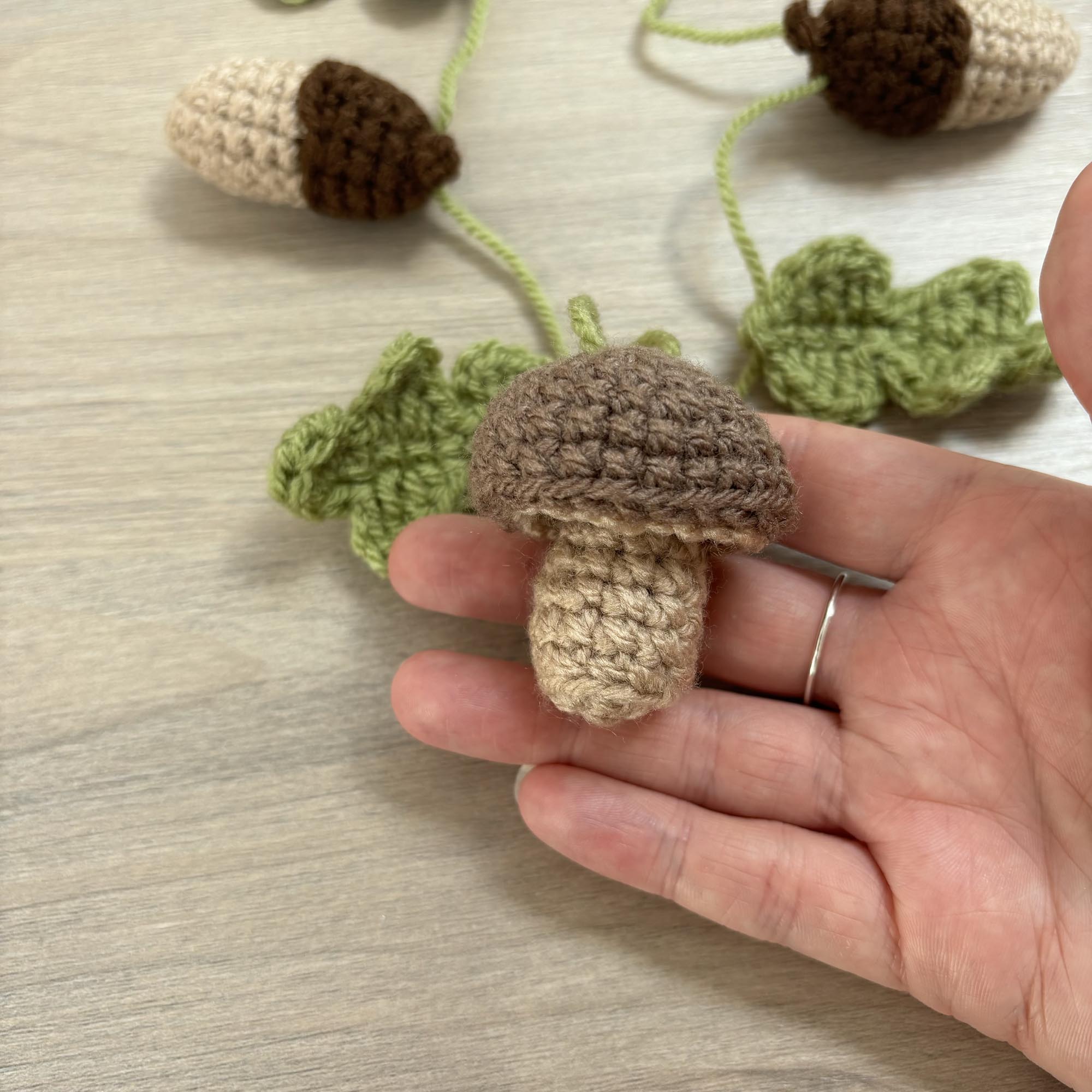 Crochet Acorn, Toadstool and Leaf Bunting